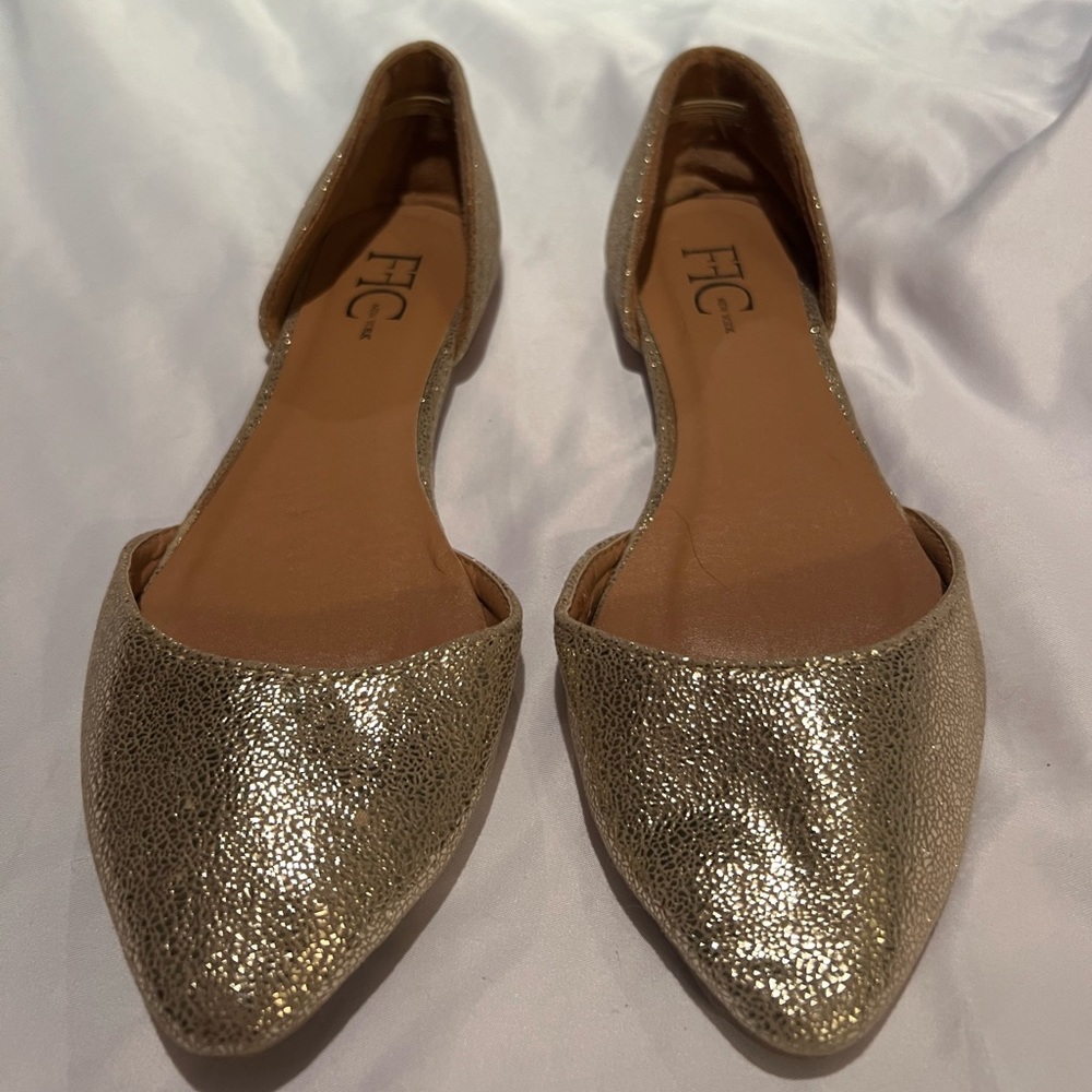 Golden Metallic Pointed Toe Ballet Flats Sandals 6.5 6 1/2